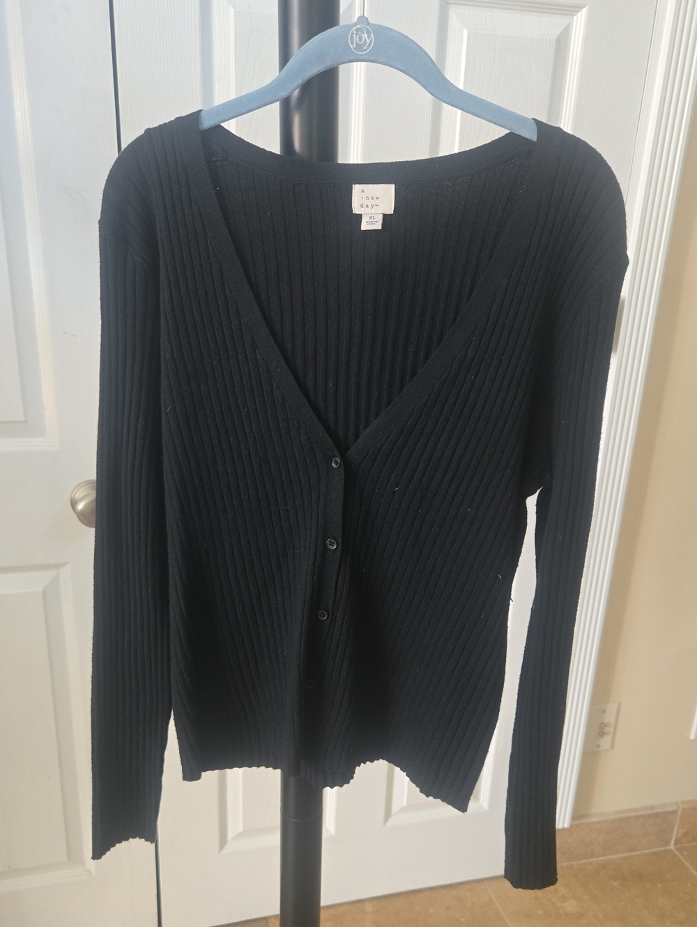 a new day Black Ribbed V-Neck Button Cardigan